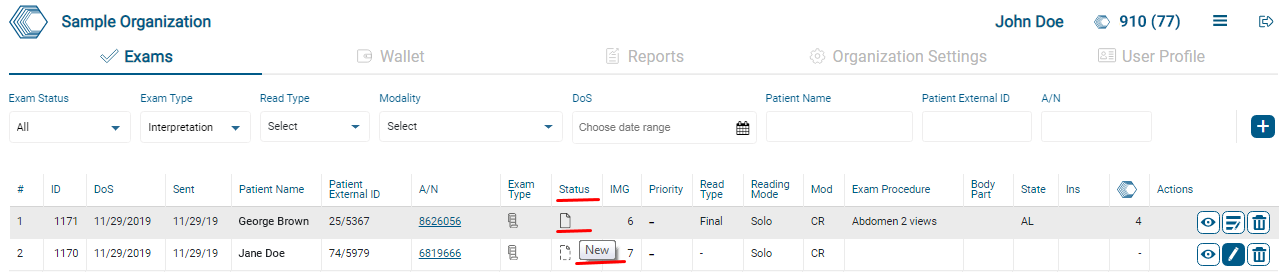Click Fill exam button