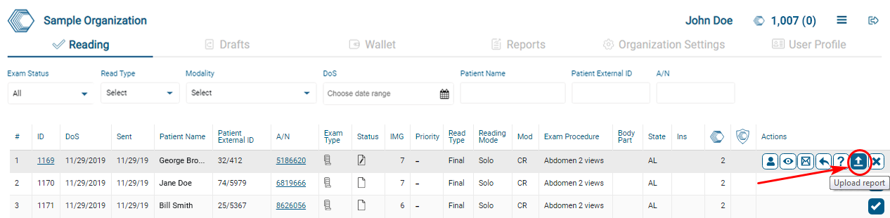 Click Upload report button