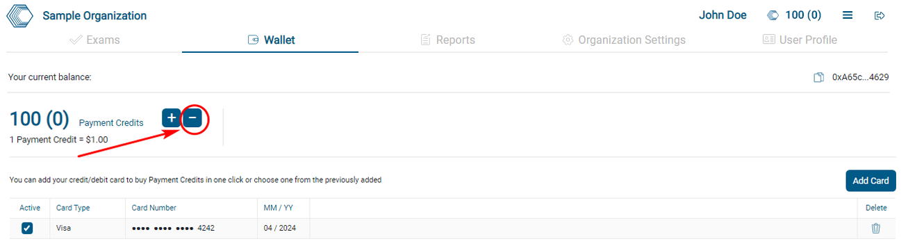Click on the ' - ' button in the payment Credits item