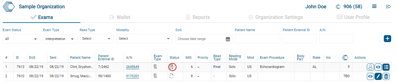 Exam status will change to Addendum requested