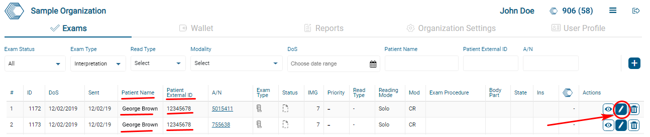 Click Fill exam button